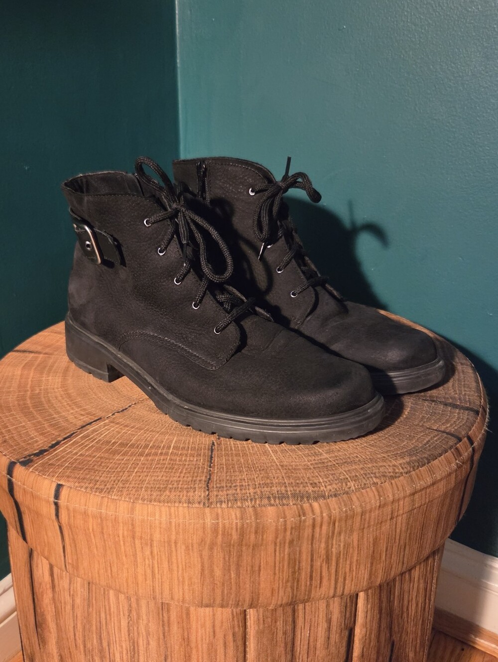 Munro Womens 9.5 Bradley Lace-Up Black Combat Boots